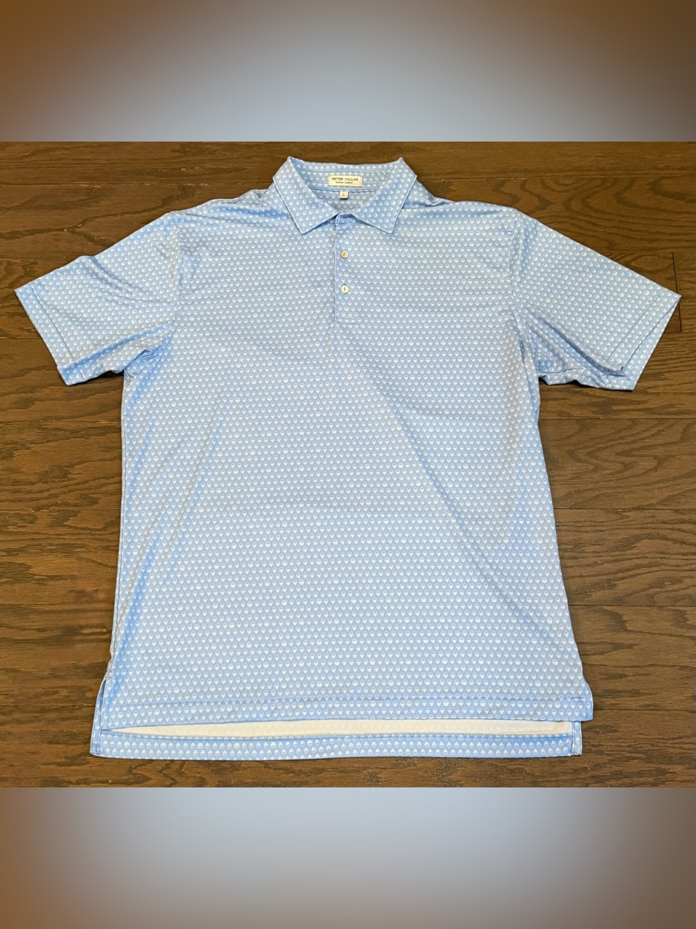 Peter Millar Summer Comfort Seeing Double Skull Blue Golf Polo Shirt—Size Large